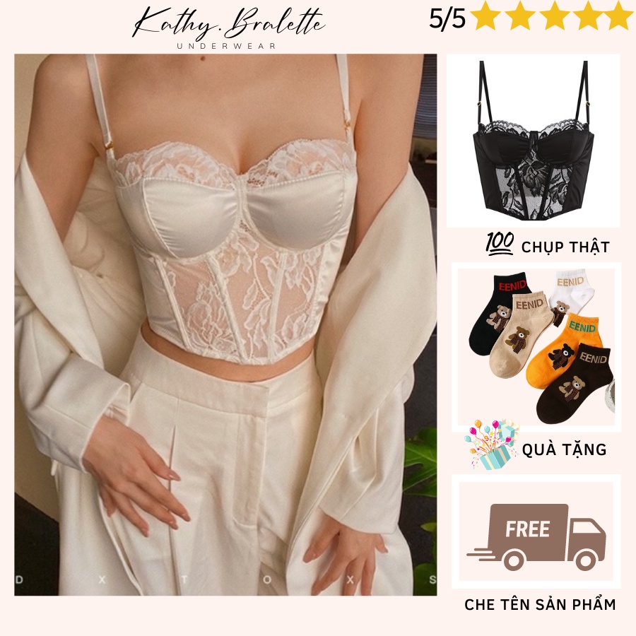 Áo Lót Corset Bra Phối Ren Lụa Cao Cấp Áo Kiểu Hai Dây Bralette Dáng Croptop Mút Vừa Siêu Sang Chảnh QC