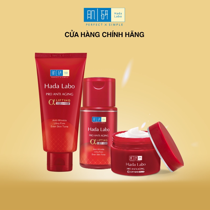 Bộ 3 sản phẩm dưỡng chuyên biệt chống lão hóa Hada Labo Pro Anti Aging α Lifting (rửa mặt 80g+Cream 50g+Lotion 100ml)