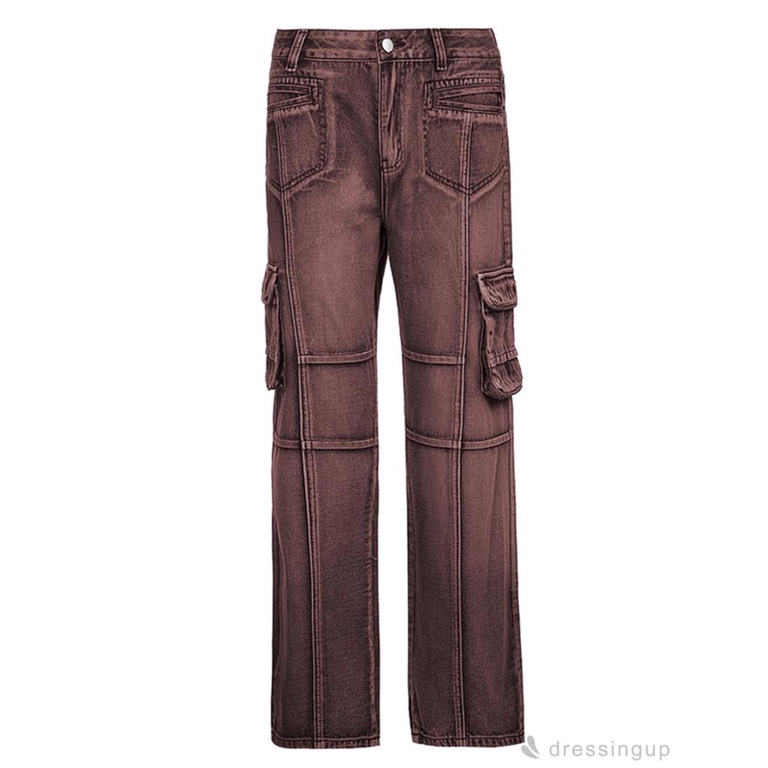 Quần dài ống đứng lưng cao màu xám thời trang xuân thu cho nữ