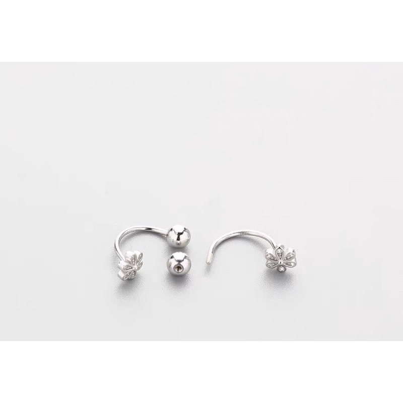 Bông tai cong hoa chốt bi vặn zen BẠC