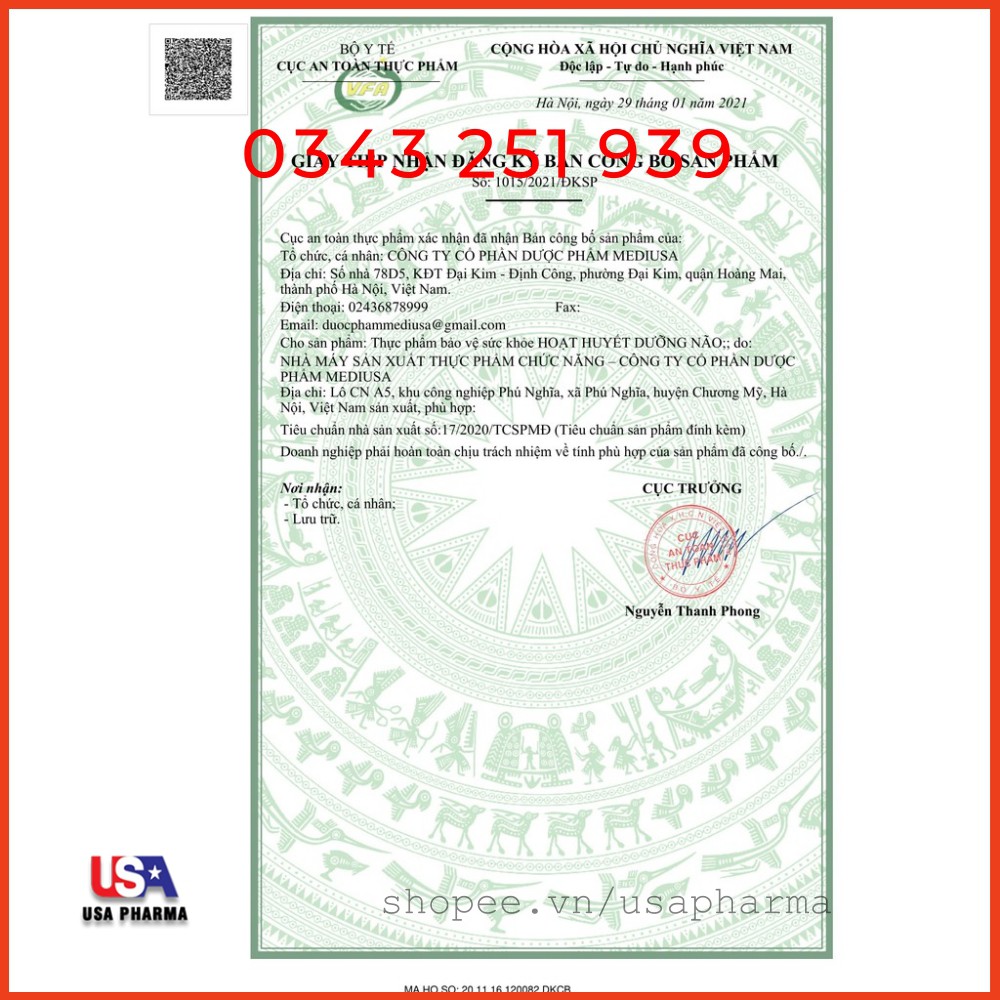 Hoạt huyết dưỡng não USA – Giúp tăng cường tuần hoàn máu não, ngăn ngừa giảm nguy cơ tai biến mạch máu não