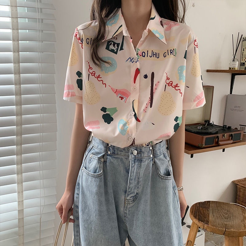 Áo Sơ Mi Nữ Ngắn Tay In Hoa Thời Trang