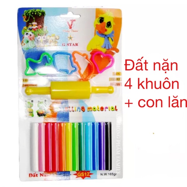 Đất nặn cho bé vỉ 12 màu kèm khuôn và con lăn