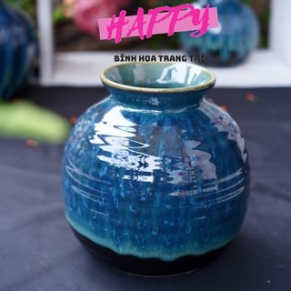 Bình hoa trang trí gốm sứ HAPPY men hỏa biến cao cấp, lọ hoa cao 18cm, phù hợp trang trí nhà cửa, văn phòng HP37