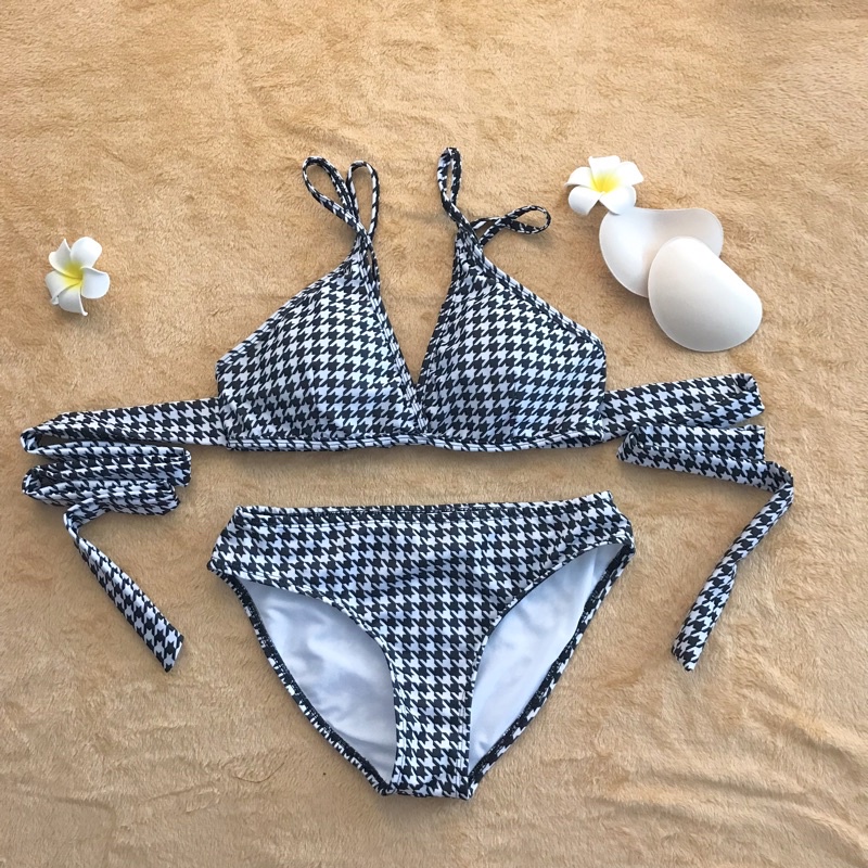 [MẪU HOT 2022] Set đồ bơi đi biển,bikini 2 MẢNH hoạ tiết caro thắt dây chéo quyến rũ