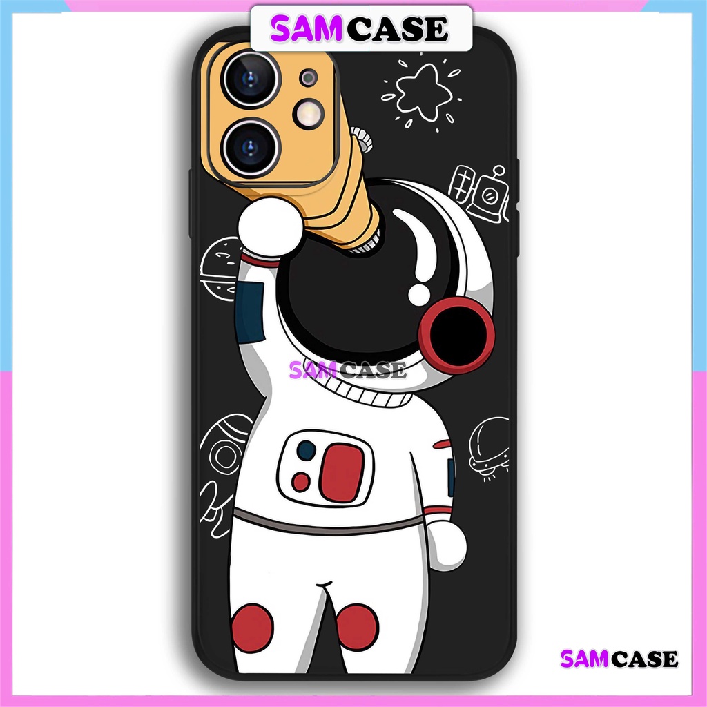 Ốp lưng iPhone Phi hành gia Cute cạnh viền vuông silicon mềm dẻo cho iphone 6/6s/7/8/X/XS/XR/11/12/13/14 Pro Plus Max