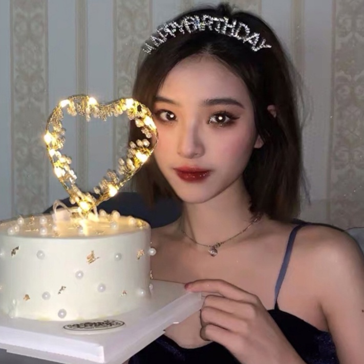 Băng đô cài tóc hình chữ Happy Birthday đính đá long lanh cho nữ