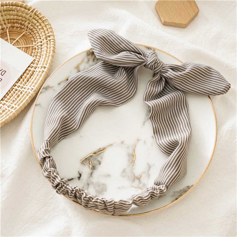 Mới Băng Đô Tai Thỏ Họa Tiết Kẻ Sọc Co Giãn Thời Trang