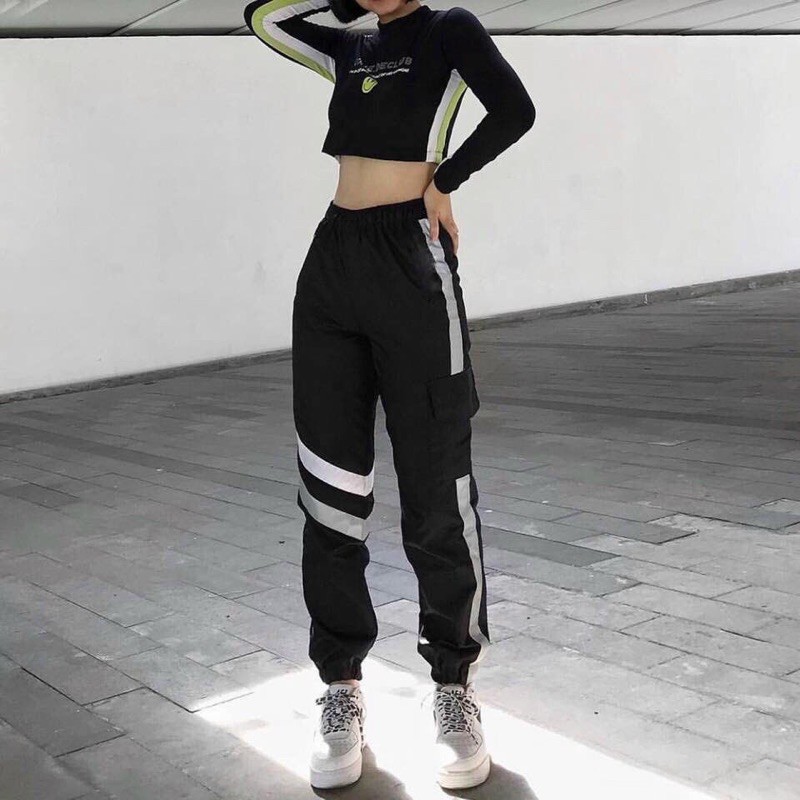 Quần jogger kaki phối sọc phản quang cực chất Nam nữ đều mặc được[VN]