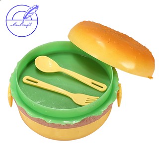 Hộp đựng cơm trưa hình bánh Hamburger 3 tầng kèm muỗng nĩa tiện lợi