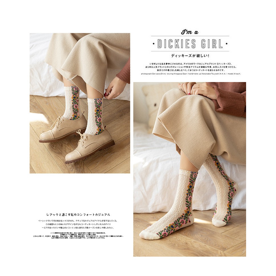 Cute Byte Đôi Tất Cotton Trang Trí Hoa Dễ Thương Cho Nữ