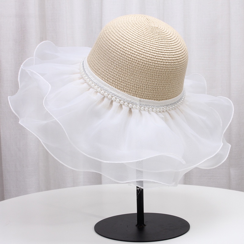 Nón Cói Rộng Vành Phối Ren Đính Ngọc Trai Thời Trang Cho Nữ