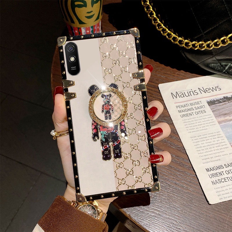 Ốp Điện Thoại Vuông Có Giá Đỡ Hình Gấu Cho Redmi 9 9A 9C 9T 10 note 8 Pro 9S Pro 10S Pro 11 Pro POCO X3 / X3FC X2 C3 M3