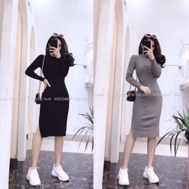 Đầm len body cổ tròn