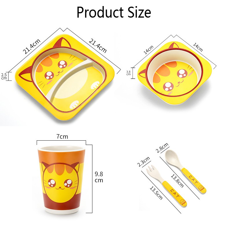 Bộ Dụng Cụ Ăn Uống Bằng Sợi Tre Họa Tiết Khủng Long Hoạt Hình Cho Bé
