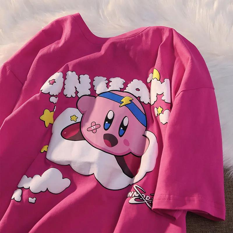 Áo thun PEWARN tay ngắn dáng rộng in hoạt hình Kirby dễ thương cho nữ
