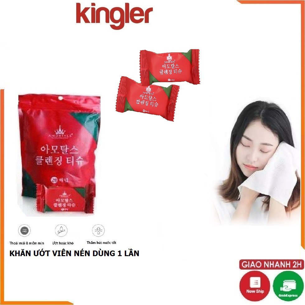 10 Viên Nén Khăn Ướt Nhỏ Gọn, Khăn Giấy Ướt Mini, Chất Liệu Mềm, Mịn, Sạch Sẽ, Khăn Giấy Nén Hàn Quốc. Kingler 5850Set10