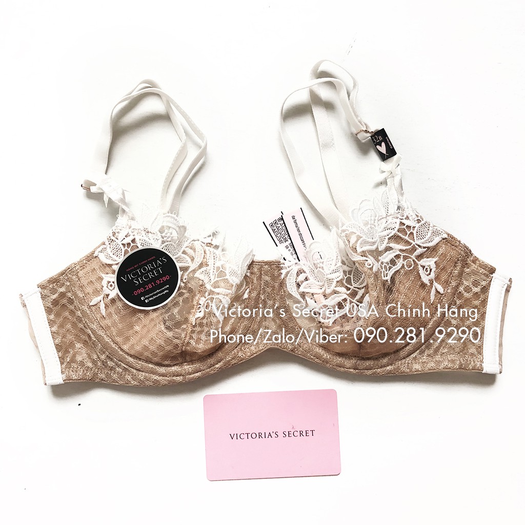 (34A/A75 - Bill Mỹ) - Áo ngực nude hoa trắng (87) không mút, Dream Angels, Nude Coco - Victoria's Secret USA