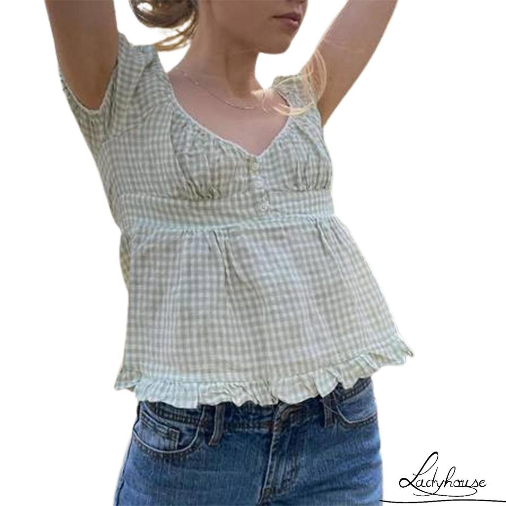 Áo Thun Tay Ngắn Cổ Thấp Xếp Ly Màu Sắc Trơn Thời Trang Mùa Hè Dành Cho Nữ