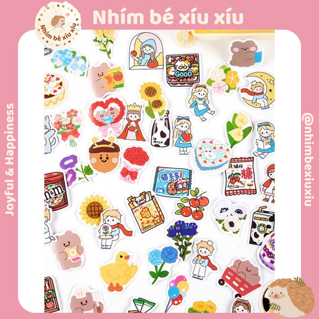 Hộp 46 sticker infeel.me 6 chủ đề cute cartoon hình dán Hoàng Tử Bé/Đồ ăn/Các loại hoa/Gấu/Chim cánh cụt VT285