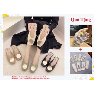 Giày Búp Bê Đế Bệt Mũi Tròn Khóa Màu Đồng Sang Trọng Phong Cách Hàn Quốc, Sục Cao Su Siêu Dẻo Chống Nước