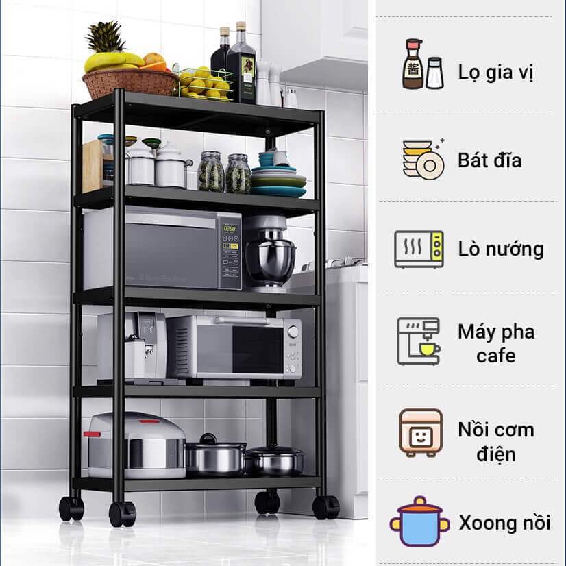 Kệ Để Lò Vi Sóng Đa Năng 3/4/5 Tầng Thu Gọn Không Gian, Kệ Để Đồ Nhà Bếp Cao Cấp