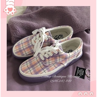 Giày vải ulzzang kẻ caro tone màu tím pastel siêu xinh dễ phối đồ kèm ảnh thật