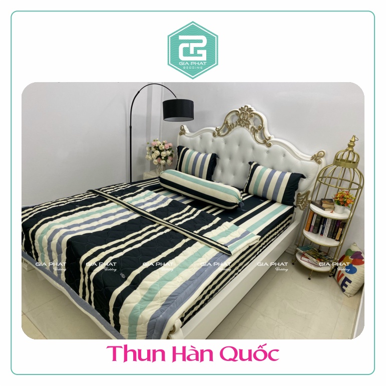 Bộ Ga Gối Thun Lạnh Hàn Quốc { 4 Món } họa tiết Sọc ( 1 ga bọc + 2 vỏ gối nằm + 1 vỏ gối ôm )