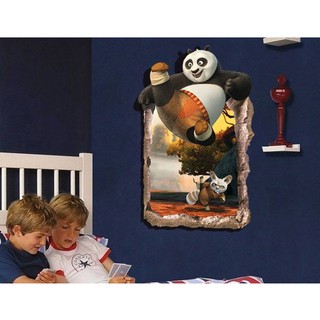 Decal dán tường cửa sổ gấu panda 3d binbin eb140