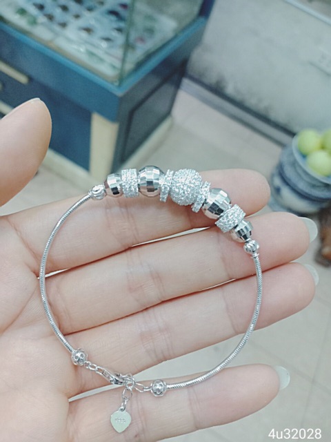 Vòng tay mix viên tròn bạc thật mạ vàng trắng chuẩn