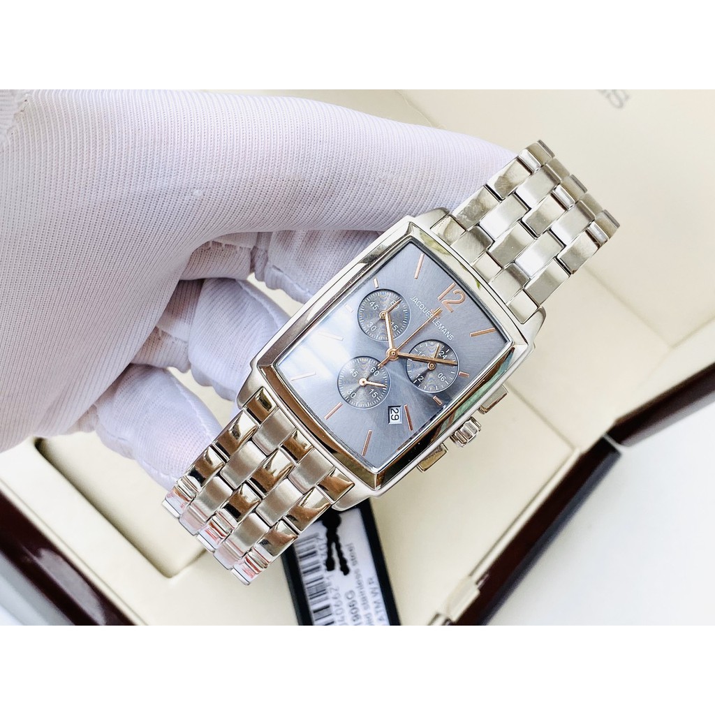 ĐỒNG HỒ NAM Jacques Lemans Men's 1-1906G Bienne Gray Dial Stainless Steel Watch