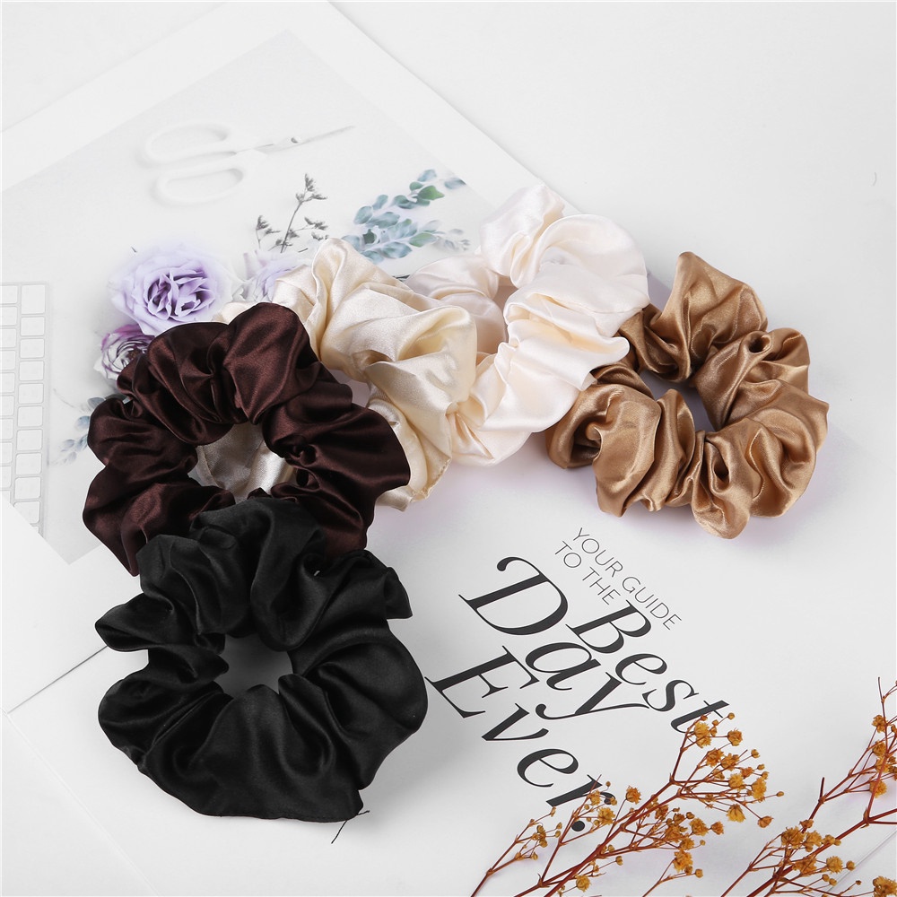 Dây Buộc Tóc Cao Su Lụa Satin Co Giãn Màu Trơn Thời Trang Hàn Quốc Dành Cho Nữ / Trẻ Em