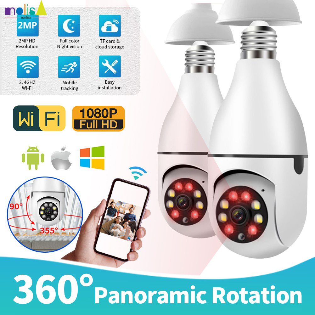 Chuôi Bóng Đèn E27 Không Dây 2MP 1080p Full HD Kết Nối Wifi Phát Hiện Chuyển Động Ban Đêm 360 Độ