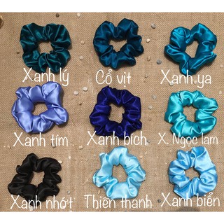 Cột tóc scrunchie phi bóng gam màu xanh