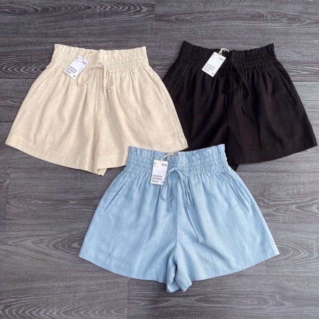 Quần short nữ đũi xước mặc nhà, quần sooc đùi nữ chất đũi ống rộng cạp chun dây rút siêu mềm siêu mịn siêu mát