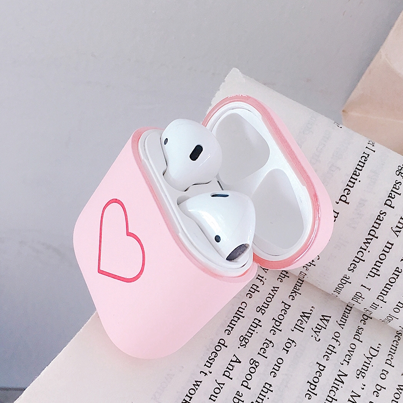 Vỏ bọc bảo vệ hộp sạc tai nghe Bluetooth Apple Airpods 1 2 họa tiết trái tim màu đỏ
