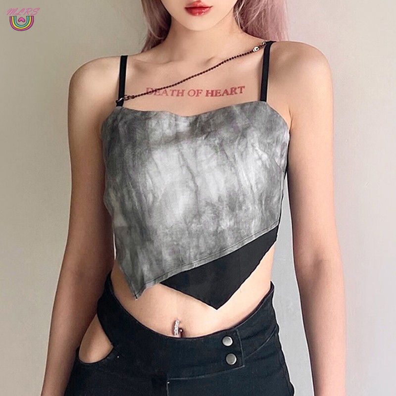Áo dây bất đối xứng màu tương phản thích hợp đi tiệc và club vào mùa hè cho nữ