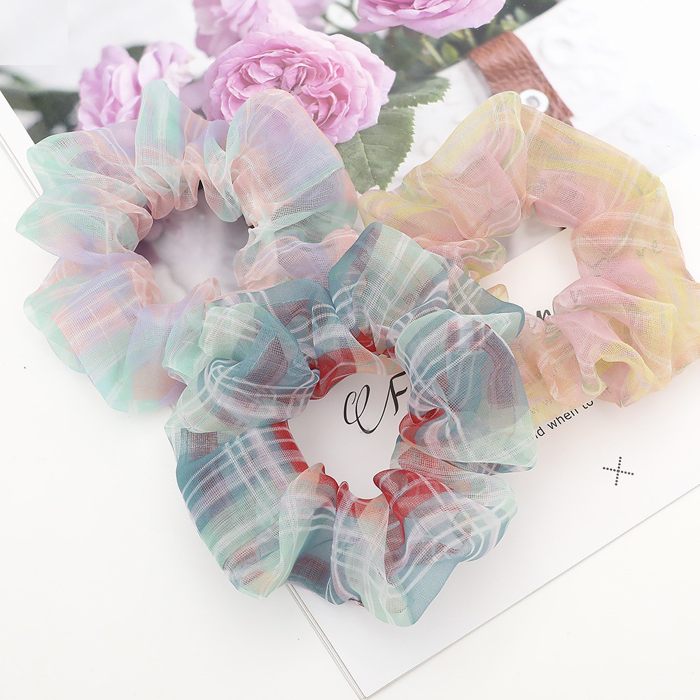 [Mã FAST10KT4 giảm 10K đơn bất kỳ] Cột Tóc Scrunchies Vải Lưới Mờ Caro Size To Xinh Xắn - Vani Store