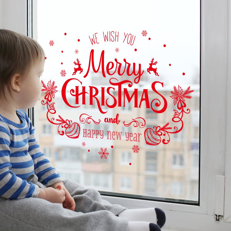 Decal trang trí noel chữ merry christmas đỏ