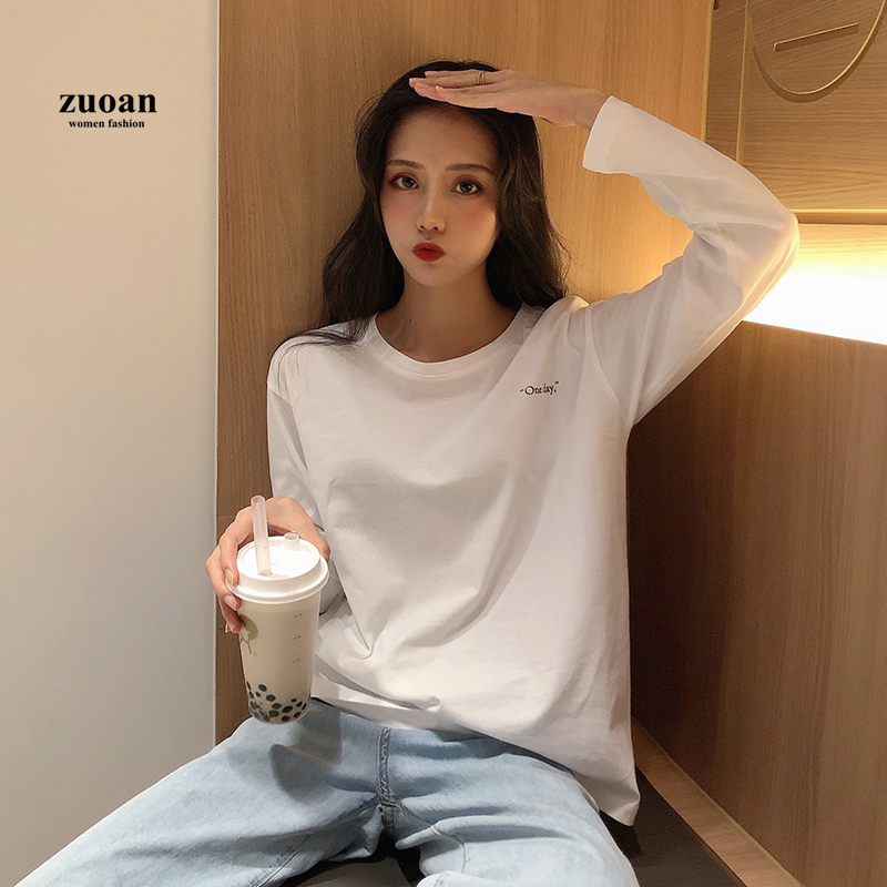 SUXI Áo Thun Tay Dài In Chữ Kiểu Dáng Đơn Giản 4 Màu Lựa Chọn Cho Nữ