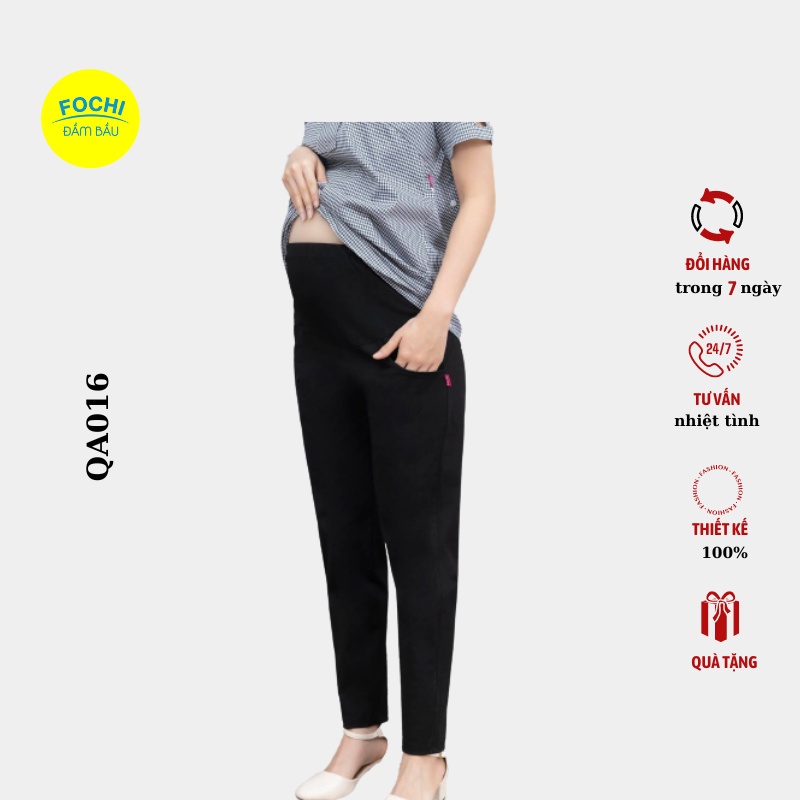 Quần Baggy Nữ Bầu Công Sở Fochi Chất Umi Có Chun Rút Điều Chỉnh Bụng, Quần Bầu Co Giãn 4 Chiều Thoáng Mát QA016