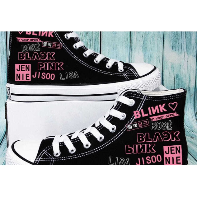 Giày thể thao bằng vải canvas cổ cao mẫu mới phong cách nhóm nhạc Blackpink độc đáo