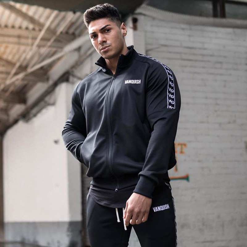 VQ Fashion Cotton Sports Stand Collar Zip Cardigan Gym Coat