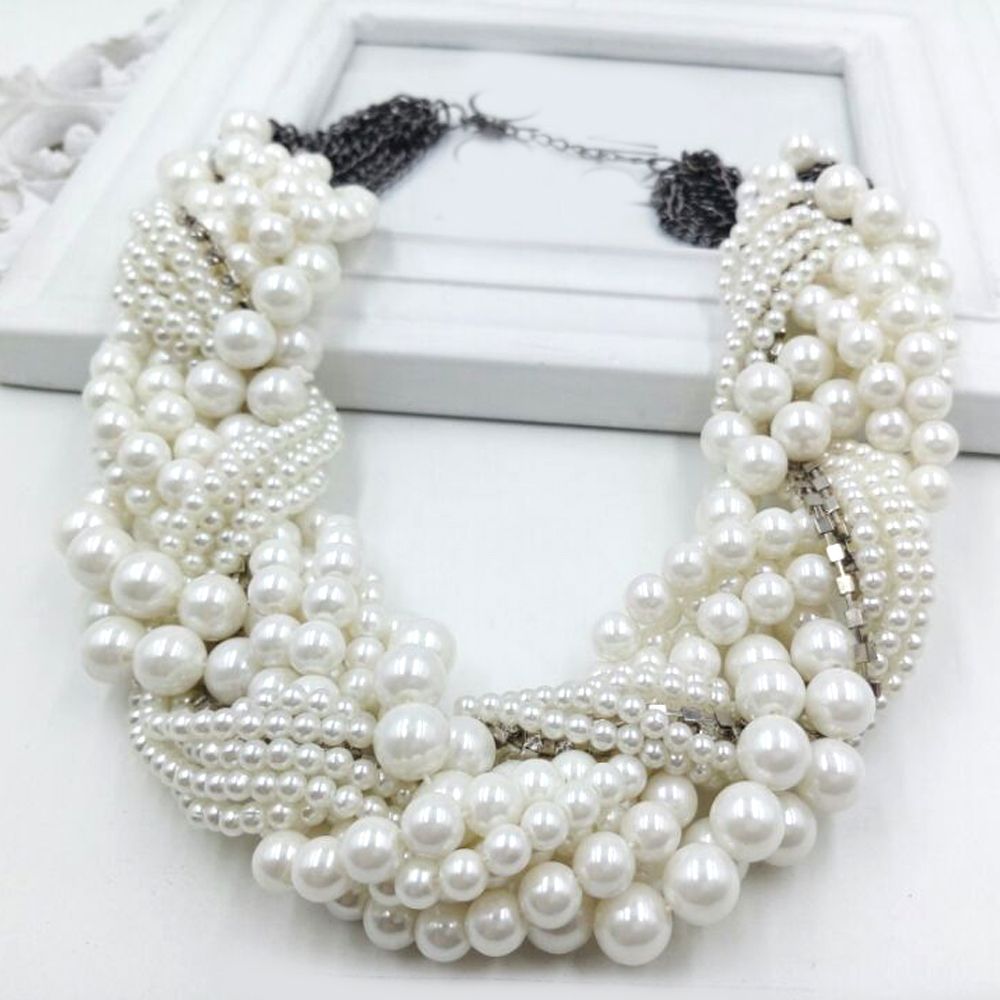 Dây Chuyền Đeo Cổ Phong Cách Retro|Vòng Cổ Đính Ngọc Trai Nhân Tạo Nhiều Lớp Sang Trọng Cho Cô Dâu