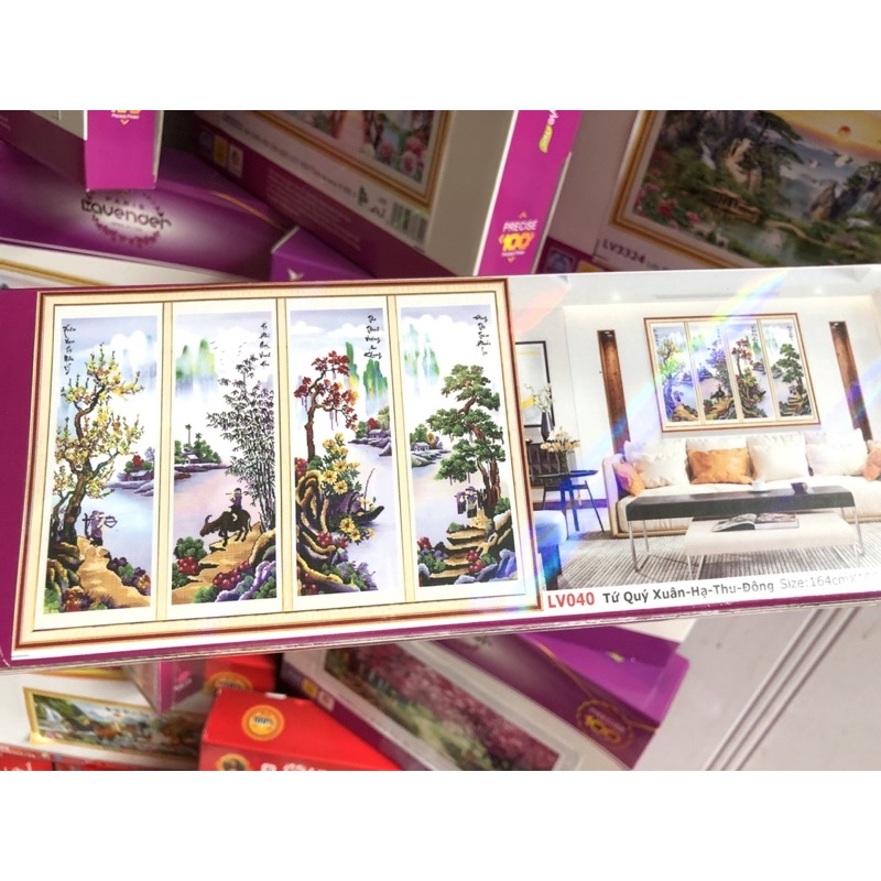 Tranh Đính Đá/Tranh Thêu Tứ Quý Xuân Hạ Thu Đông-Tiểu Ngư Canh Mục Lv040,Lv3072