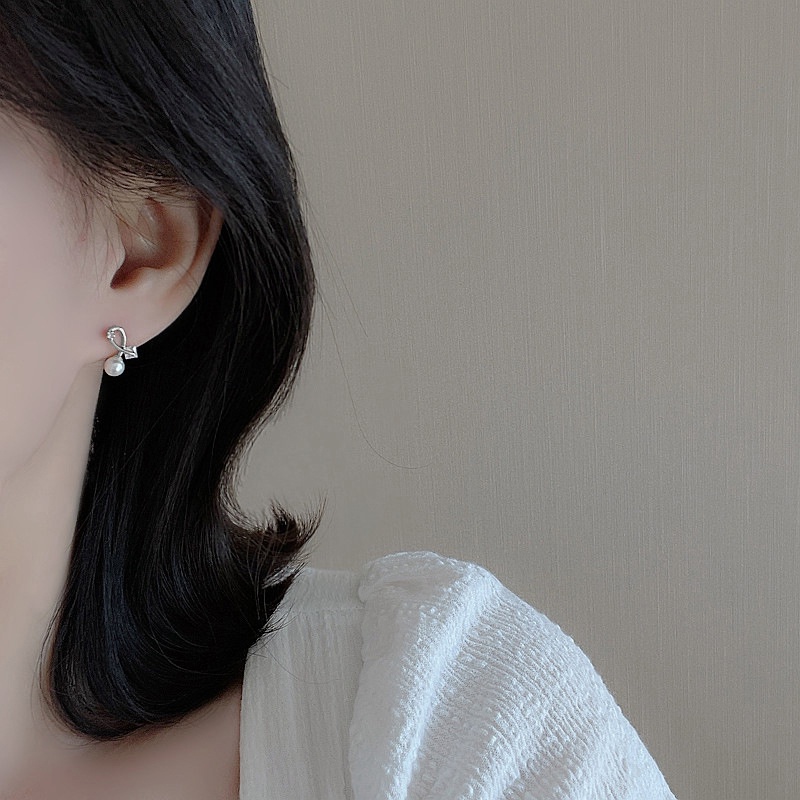 Bông Tai Hình Nơ Đính Ngọc Trai Phong Cách Hàn Quốc Dành Cho Nữ