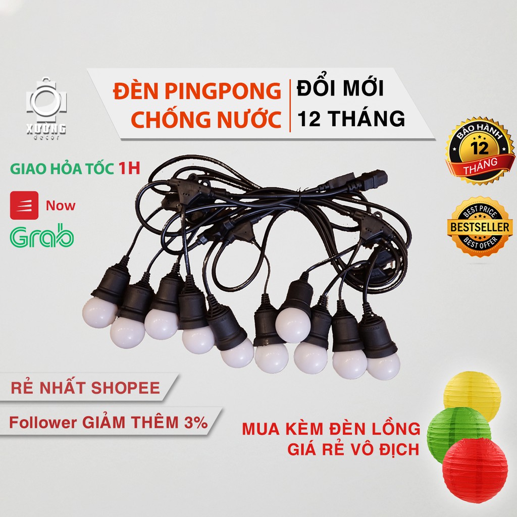 Dây đèn ngoài trời Pingpong chống nước  10m/7,5m/5m -Bảo hành 2 năm - Dây đui đèn E27 - Hàng chính hãng