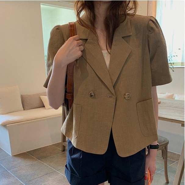 Áo Khoác Blazer Mỏng Tay Ngắn Phồng Phong Cách Retro Hàn Quốc Cho Nữ | BigBuy360 - bigbuy360.vn