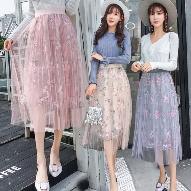 Chân váy maxi voan lưới thêu hoa sang chảnh loại 1 (sẵn hàng) | BigBuy360 - bigbuy360.vn