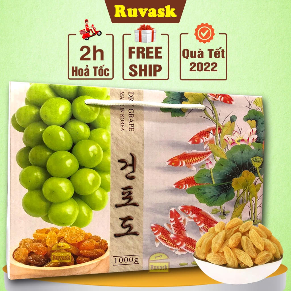 Nho Khô Hàn Quốc Hộp 1kg Thượng Hạng và Nho Khô Raisin Mỹ Sunview - Quà Tết 2022 Nho Sấy Khô Không Hạt Raisins - Ruvask